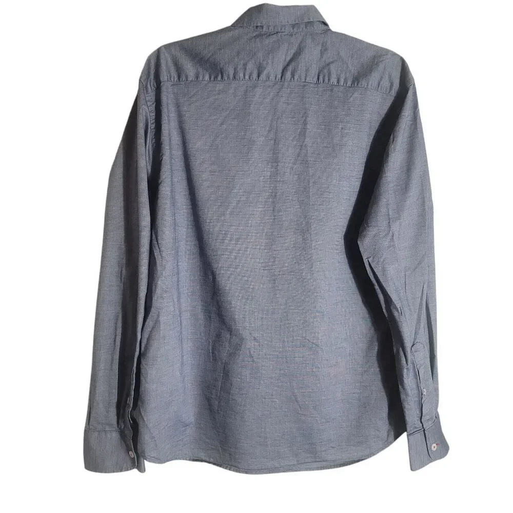 UNTUCKit Chambray Button Front‎ Shirt Men's Size Large Blue Business Casual